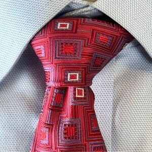 SPQR Men’s Necktie Jacquard Red and Blue 100% Silk Handmade Tie